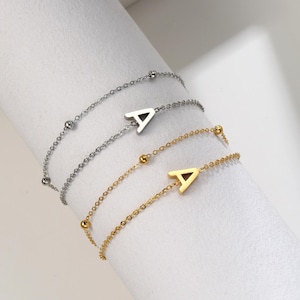 Pulseras minimalistas con letras iniciales, pulseras con cadena a juego, pulseras con iniciales sencillas, pulseras de acero inoxidable en oro y plata