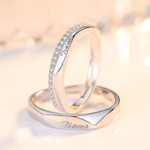 Sterlingzilveren gegraveerde ringen voor stellen, minimalistische stijl S925 lasergraveerringen, bijpassende sets voor stellen, liefdesverklaring, unieke geschenken