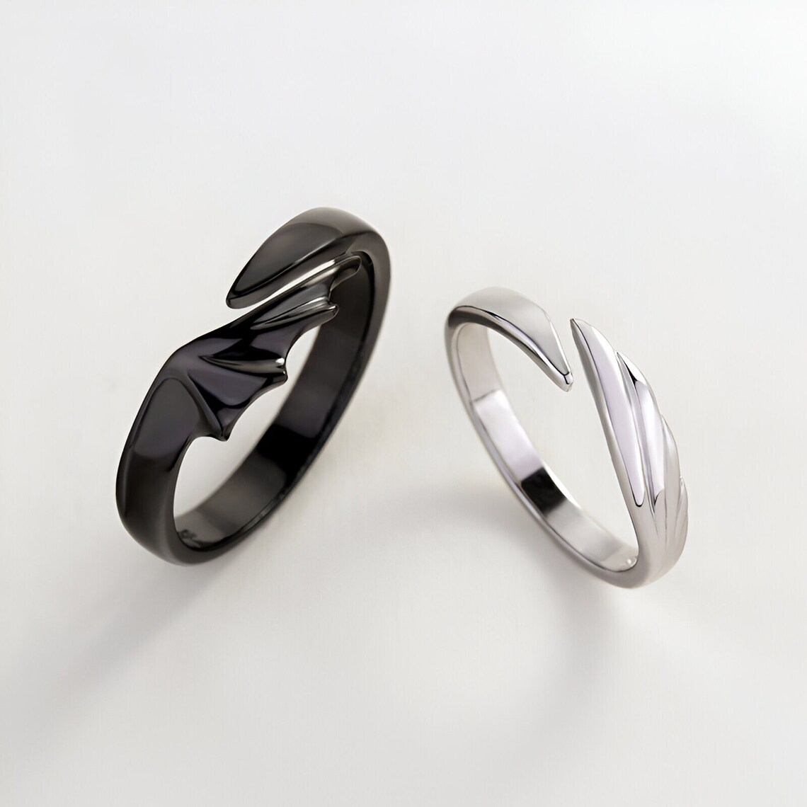 Couples Angel and Devil Wing Rings, Black and White Ring Set, One Size ...