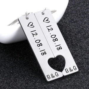 Personalized 2 Piece Heart Keychain, Stainless Steel Keychain,  Love Keychain, Couples Keychain, Gift Keychain, Custom Keychain