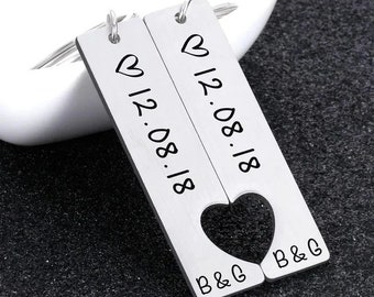 Personalized 2 Piece Heart Keychain, Stainless Steel Keychain,  Love Keychain, Couples Keychain, Gift Keychain, Custom Keychain
