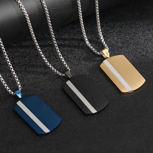 Etiquetas para perros de metal cepillado grabables con láser con línea blanca, etiquetas para perros decoradas, collar temático de moda, regalos para hombres, tema de etiquetas para perros militares