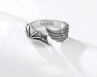 Personalized Angel And Devil Ring, Inner Engraving, Custom Engraving Silver Plated Ring, Gifts For Men And Women, Unique Gift