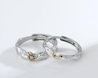 Sun And Moon Rings, White And Gold 3D Rings, One Size Adjustable Ring, Couples Accessories, Creative Gift Jewelry, Rings For Couples