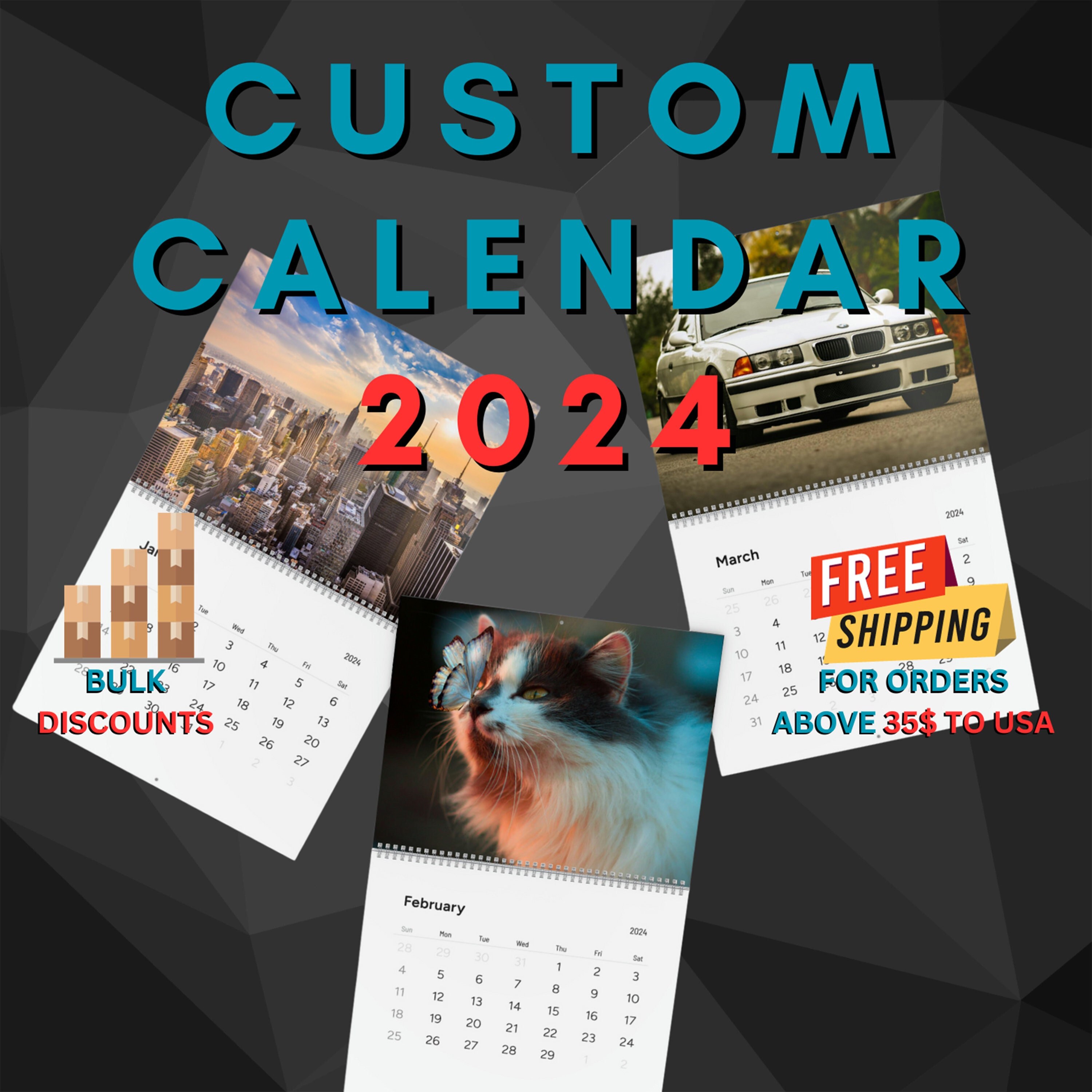 Custom Wall Calendar, Custom Calendar 2024, Personalized Calendar, Hangable  Calendar, Calendar 2024, Graphic Wall Calendars, Made in USA - Etsy