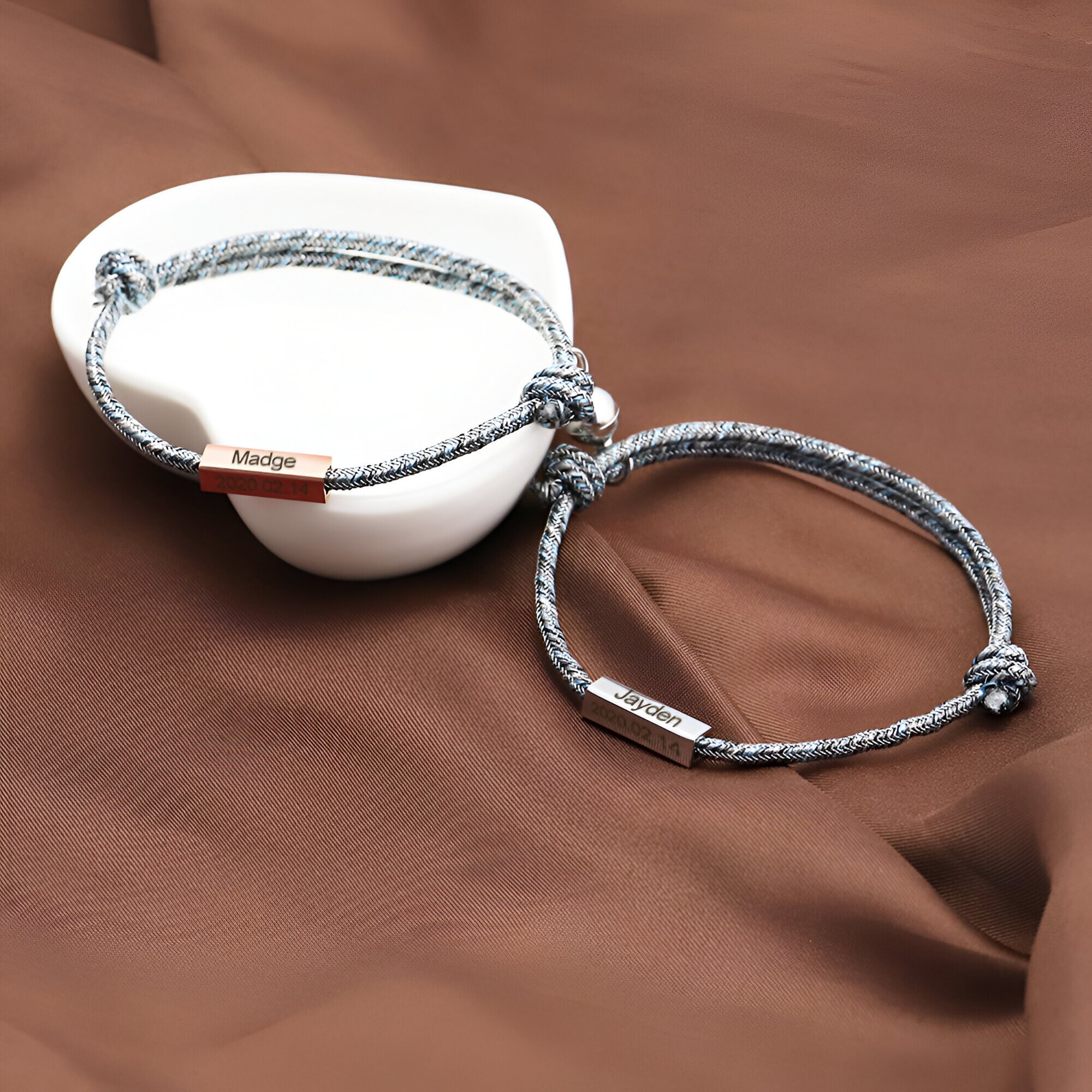 Personalized Date Name Magnetic Rope Bracelets, Bracelet Matching Set ...