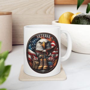 Veteran Ceramic Mug - Teacup Flag Coffee Cup, Unique Drinkware Gift for Military Lovers, Patriotic Present, 11oz, 15oz. Patriotic Tea Cup