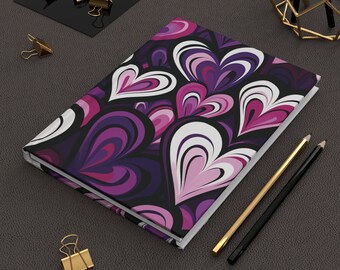 Valentine: Purple, Pink, White on Black Hardcover Journal Matte - Love-Filled Pages.