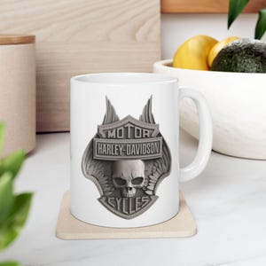 Taza de cerámica con calavera y alas de Harley Davidson Cycles, regalo de motocicleta, decoración de cocina, artículos para beber, taza de motocicleta