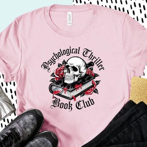 Psychological Thriller Book Club T-Shirt, Skull and Book Design Tee, Unique Novelty Gift For Book Lovers, Gothic Horror Apparel