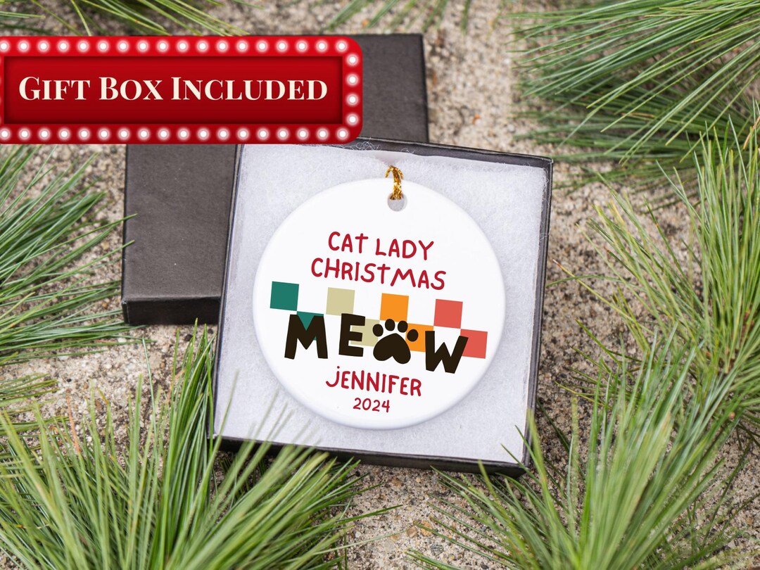 Cat Lady Christmas Ornament, Meow Cat Lover Decor, Personalized Cat ...