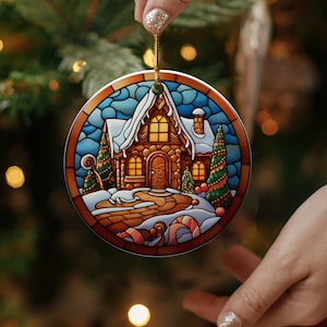 2023 Stained Glass Gingerbread House Christmas Ornament - Beautiful Gift for Holiday Décor & Gift Exchanges