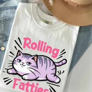 Rolling Fatties T-Shirt, Cute Tabby Cat Tee, Funny Cat Lover Shirt, Chubby Cat Shirt, Kawaii Kitty Tshirt, Cartoon Cat Clothing