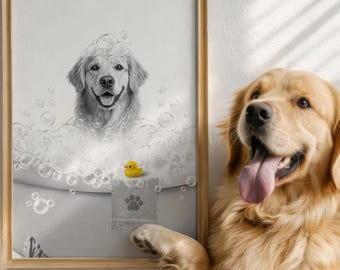 custom pet bathroom, customislze dog bathtub, Bathroom Wall Art, Custom Pet Portrait from photo, Personalized Dog In Toilet Print, dog art