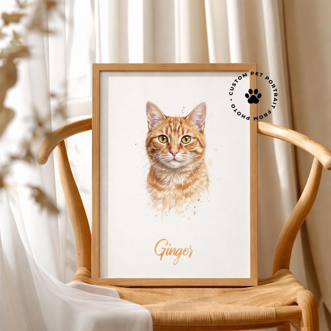 Pet Memorial Gift Custom Watercolor Dog Portrait Cat Loss Poster ...