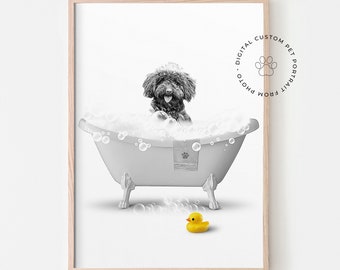 Personalized bathroom decor, custom pet portrait, Pet in Bathtub, Animal in Tub, Bathroom art, Kids Bathroom Wall Art, Funny Bathroom Art