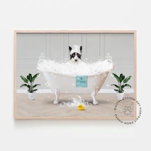 custom pet portrait from photo dogs in bathtub, bathroom wall art, black and white picture of dog, 2 dogs bathroom, Funny Bathroom Art, Pets