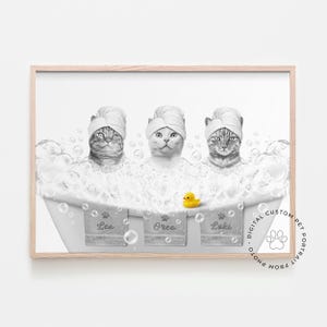 Three Pet Portrait From Photo | Cat Lovers Gifts | Custom Hand Painted Multiple Pets | Minimalist Watercolor Mixed Media | Dog Sympathy Gift