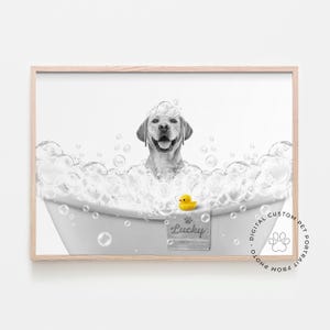 Bathroom Pet Portrait | Dog in Bathtub Print | Custom Pet Portrait | Custom Dog Portrait | Custom Cat Portrait | Bathroom Wall Art