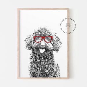 Retrato personalizado de mascota, Perro con gafas, decoración de la habitación de los niños, Gato con gafas, Póster de la habitación del bebé, arte personalizado para mascotas, Mascotas lindas