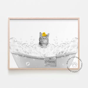 custom pet portrait from photo dogs in bathtub, bathroom wall art, black and white picture of dog, 2 dogs bathroom, Funny Bathroom Art, Pets