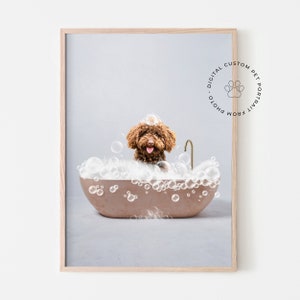 Ritratti personalizzati di animali domestici nella vasca da bagno Ritratto divertente di cane o gatto Animale domestico nella vasca da bagno Cane nella toilette Regalo personalizzato Bagno con disegno di animali domestici Cane nella vasca da bagno