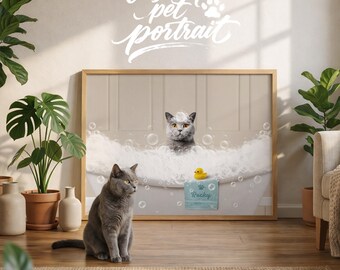 Cute Pet Bathroom Decor | Funny Toilet Poster | Custom Dog Cat Bath Portrait | Personalized Home Wall Art | Washroom Gift Idea