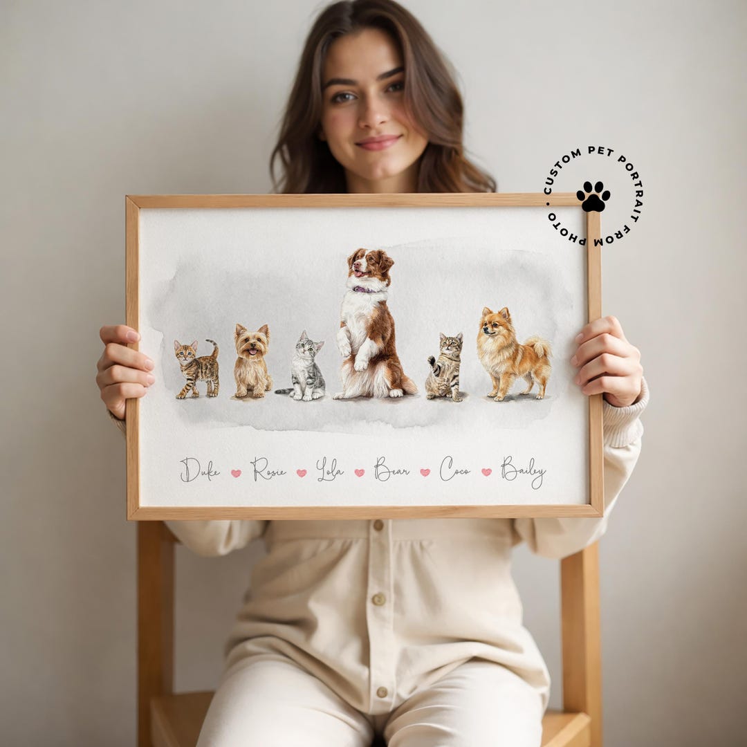 Custom Six Pet Portrait From Multiple Photos, Custom Dog and Cat ...