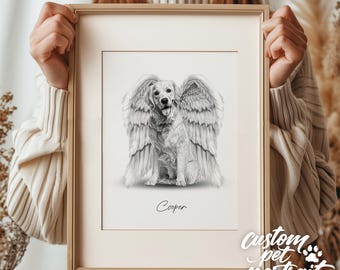 Pet Loss Memorial Portrait From Photo, Loss Of Pet, Pet Loss Sympathy Gift, dog with Angel Wings, Minimalist Dog Loss Drawing, Pet portrait