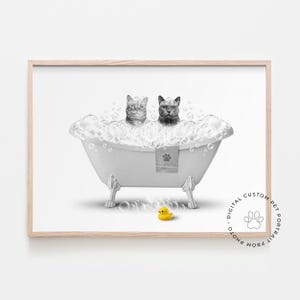 custom pet portrait from photo dogs in bathtub, bathroom wall art, black and white picture of dog, 2 dogs bathroom, Funny Bathroom Art, Pets