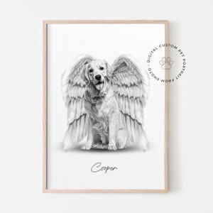 Pet Loss Memorial Portrait From Photo, Loss Of Pet, Pet Loss Sympathy Gift, dog with Angel Wings, Minimalist Dog Loss Drawing, Pet portrait