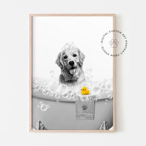 custom pet bathroom, customislze dog bathtub, Bathroom Wall Art, Custom Pet Portrait from photo, Personalized Dog In Toilet Print, dog art