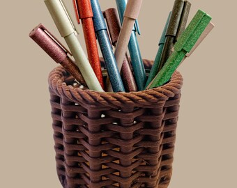 Woven Wood Pencil Holder | Biodegradable Pen Holder | Eco-Friendly Desk Decor | Sustainably made office supplies | 100% recycled container
