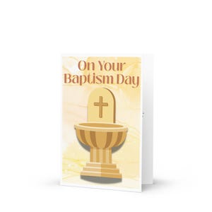 Carte de baptême catholique – eau jaune soleil et motif croix (5 x 7 po.)