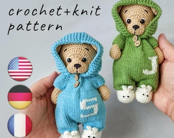 Teddy bear crochet pattern Amigurumi crochet pattern - crochet animals - tiny Teddy Bear Clothes (knitted) - Häkelanleitung PDF Tutorial