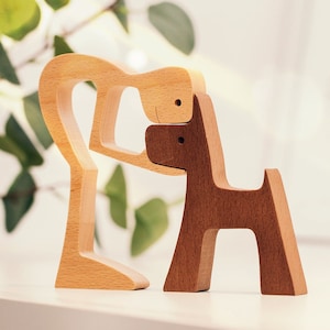 Laser Cut Files, Wood Puppy STL Family Table Ornament Wooden Man Craft Statue Home Decoration Cute Human and Pets Sculpture Craft