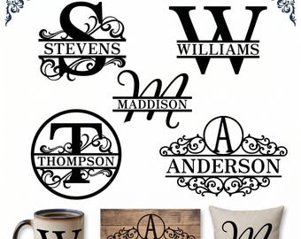 Split Monogram SVG Bundle for Cricut, Alphabet Split Letters PNG DXF, Family Name Monogram Fonts, Fancy Script Circle Monogram