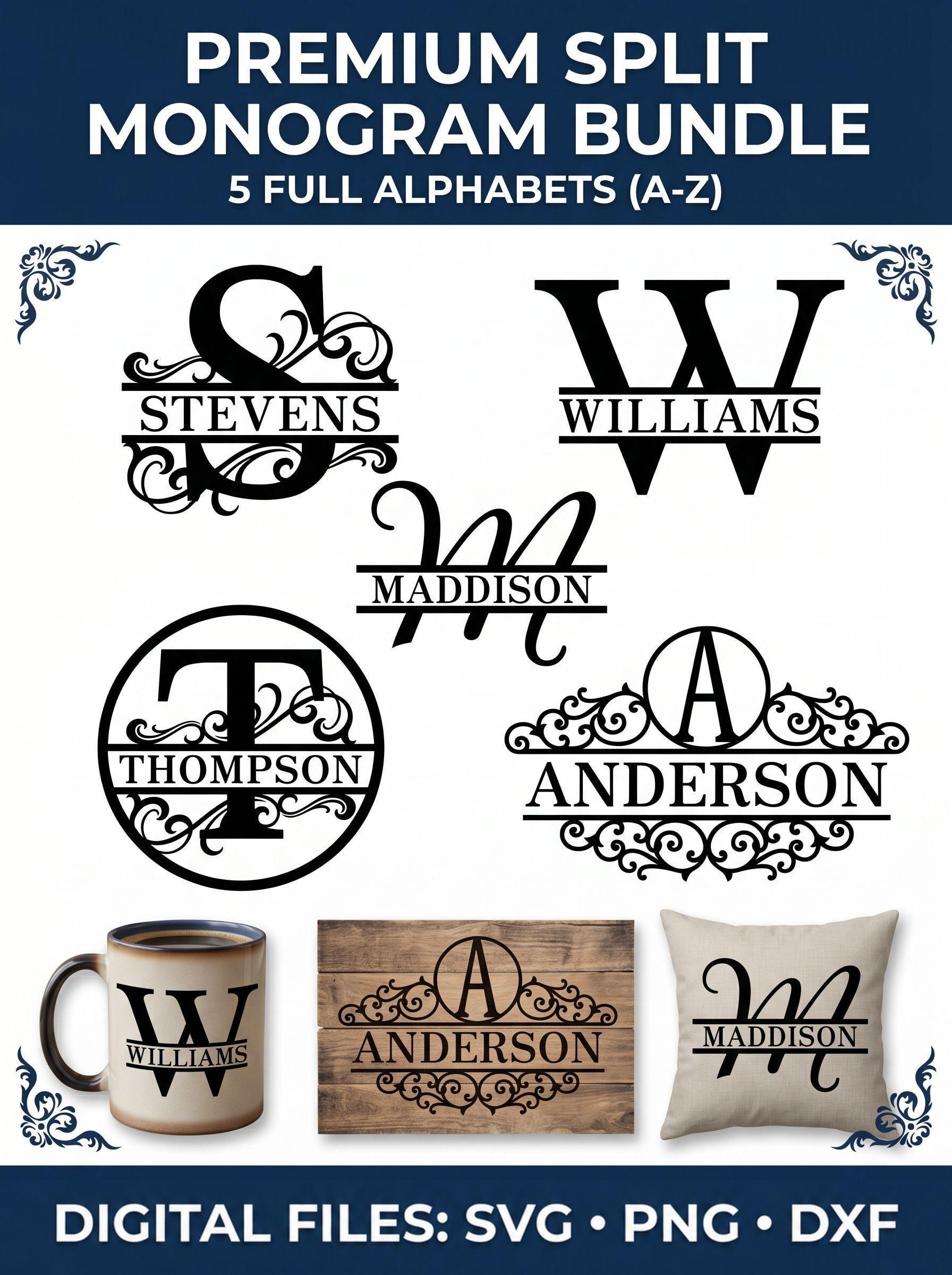 Split Monogram SVG Bundle for Cricut, Alphabet Split Letters PNG DX…
