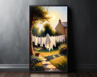 Le fantôme mélancolique - vêtements fantomatiques (affiche/impression de peinture à l'huile d'Halloween unique)