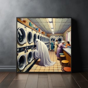 The Melancholy Ghost - Laundromat (Einzigartiges Halloween Ölgemälde Poster/Druck)