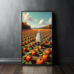 The Melancholy Ghost - Pumpkin Patch (einzigartiges Halloween Ölgemälde Poster/Druck)