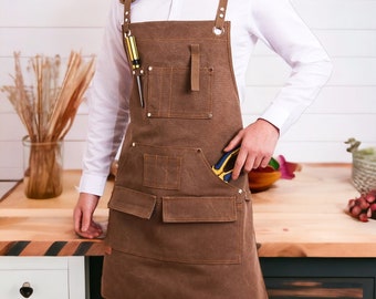 Canvas Craftsman Apron with Pockets - Adjustable, Durable DIY Tool Apron - Apron for Artisans, Woodworkers, and Makers