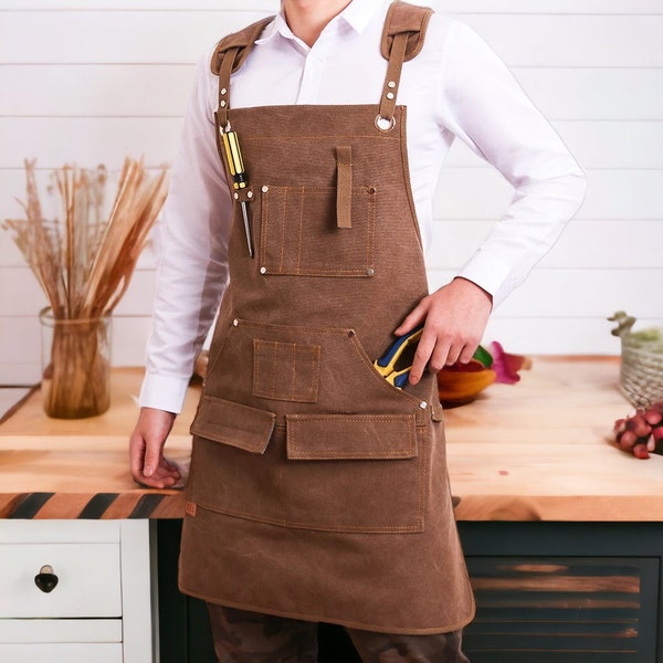 Canvas Craftsman Apron with Pockets - Adjustable, Durable DIY Tool Apron - Apron for Artisans, Woodworkers, and Makers