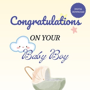 Carte de félicitations pour bébé garçon/carte de voeux imprimable pour nouveau-né/carte de baptême/téléchargement numérique pour baby shower
