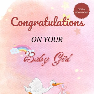 Glückwunschkarte für Baby Girl/druckbare Neugeborene Grußkarte/Baby Shower Digital Download/Taufkarte