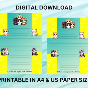 Printable Cat Lover Stationery Set | Digital Writing Paper with Cat Designs | PDF and JPG | Letter and A4 Size | Downloadable