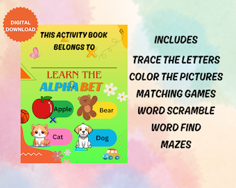 Printable Activity Book for Kids/26 pages of Puzzle and Coloring/Fun Educational Worksheets for Toddlers ages 3-5/Instant PDF Download