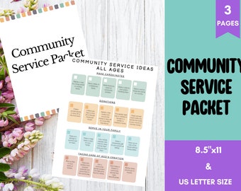 Op de afbeelding: Een printbaar community service-pakket met ideeën voor alle leeftijden. Het pakket bevat drie pagina's met ideeën voor donaties, het dienen van je familie en het zorgen voor Gods schepping. Het pakket is 8,5 inch bij 11 inch en is ook verkrijgbaar in US letter-formaat.