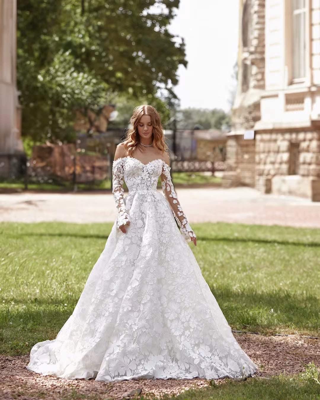 Long-sleeve Lace Wedding Dress | Off-shoulder Elegance, Bridal Gown, A ...