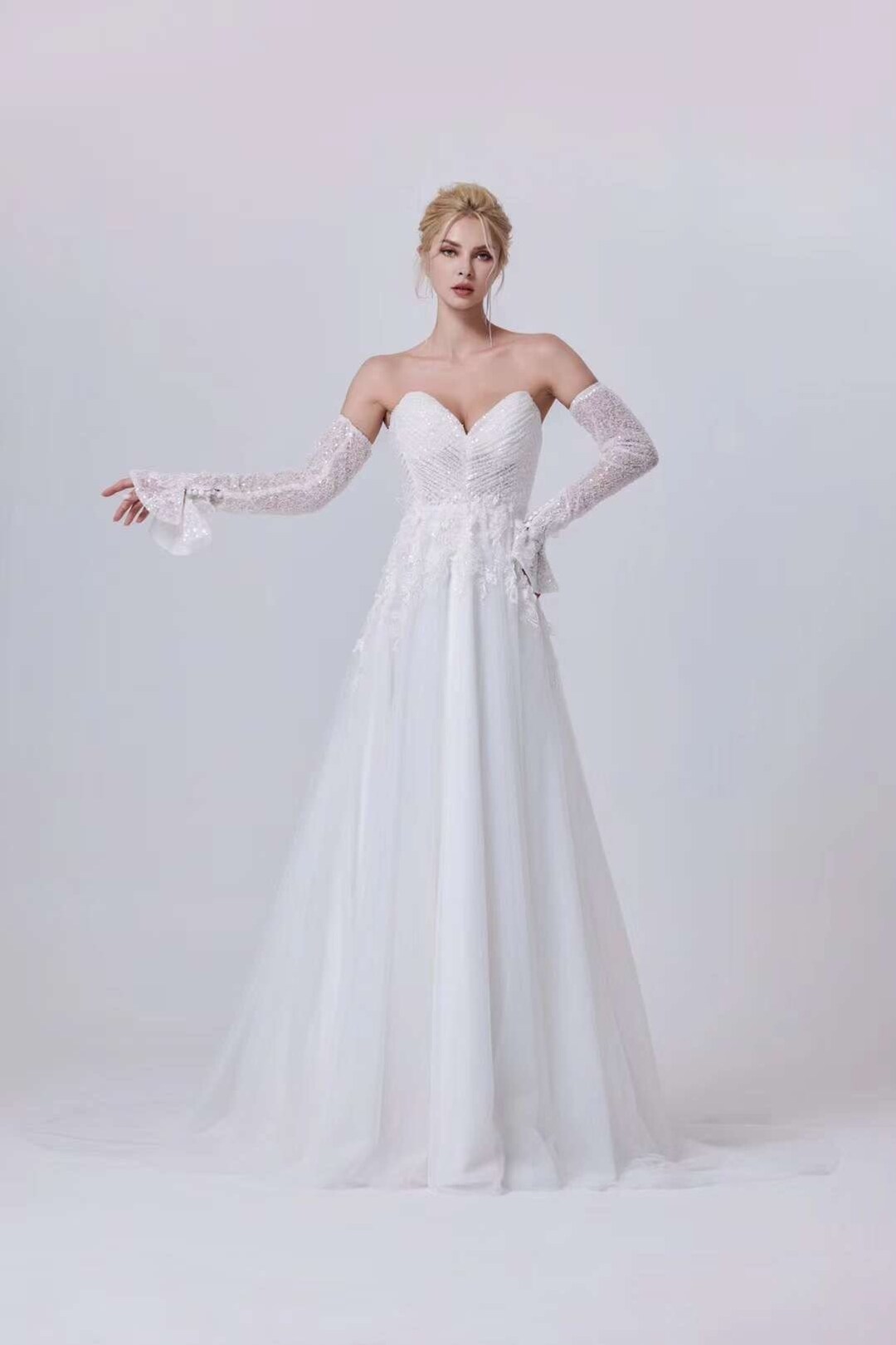 Ethereal Off-the-shoulder Wedding Dress With Soft Tulle, Beaded Long ...